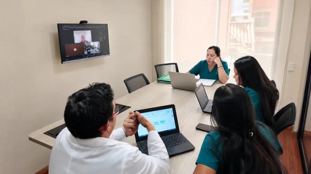 Equipo de Anesis reunido en ateneo clínico con videoconferencia